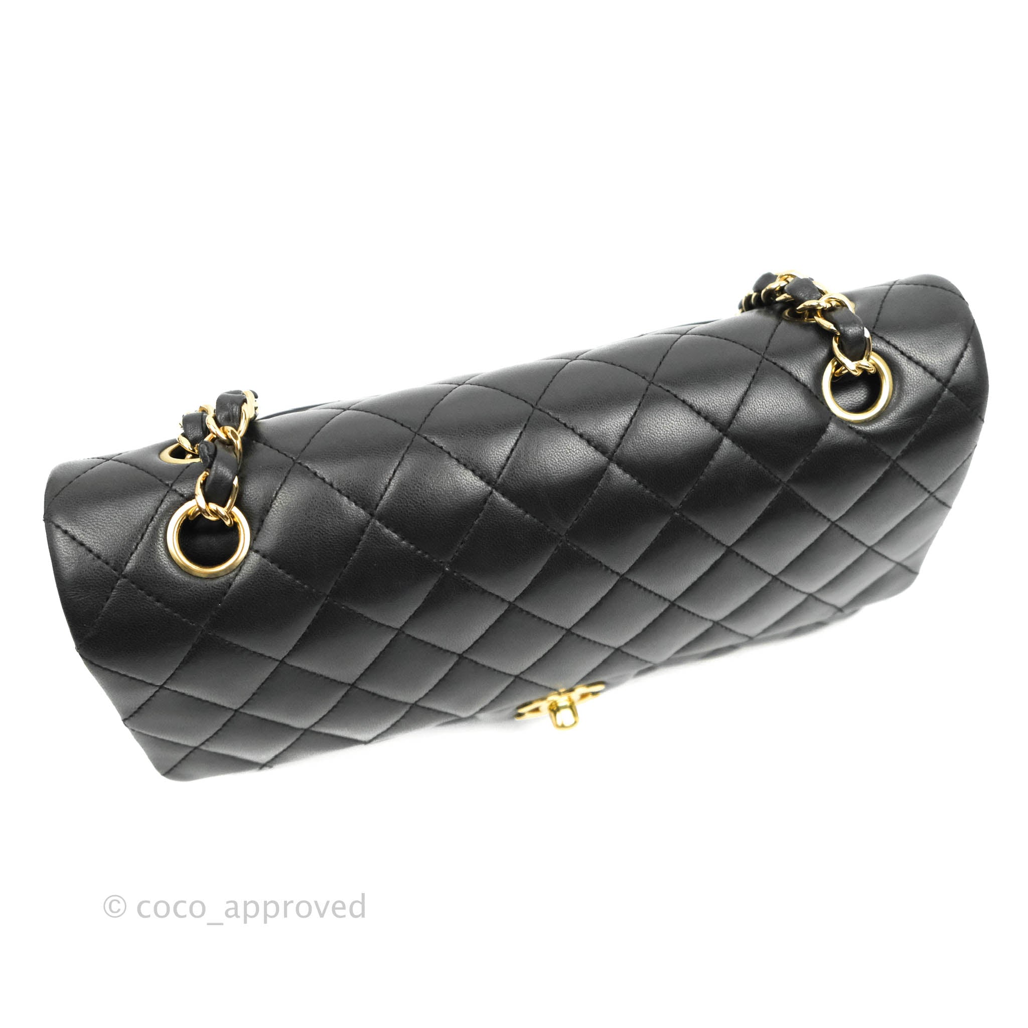 Chanel Classic M/L Medium Double Flap Bag - Black Lambskin Leather with Gold Hardware | Luxury Designer Handbag for Women, Perfect for Work, Evening Events & Special Occasions