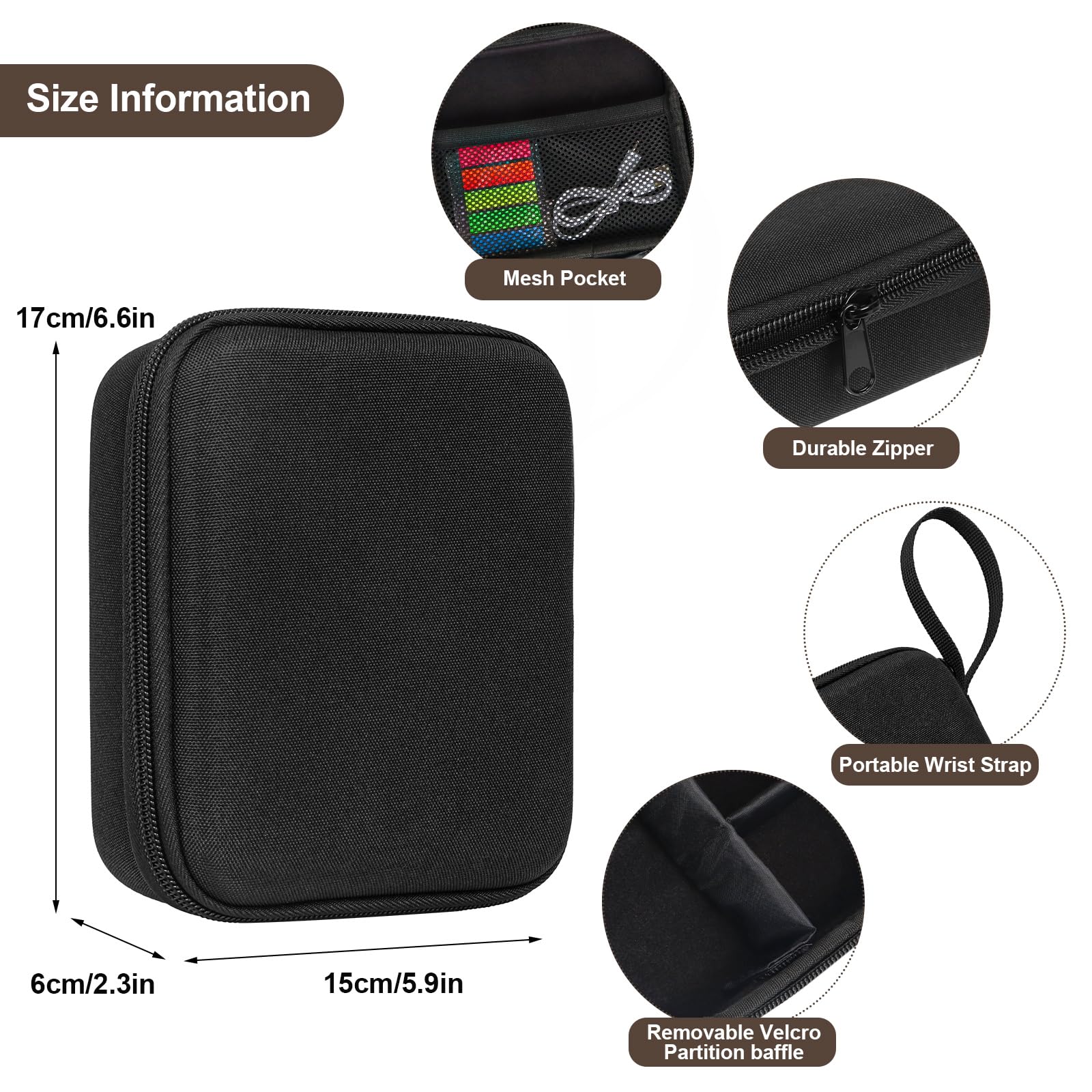 Phomemo T02/Memoking/HUIJUTCHEN Mini Sticker Printer Carrying Case - Portable Hard Travel Storage for Label Maker & Thermal Printer Paper (Black) | Perfect for Office, Travel & Craft Organization