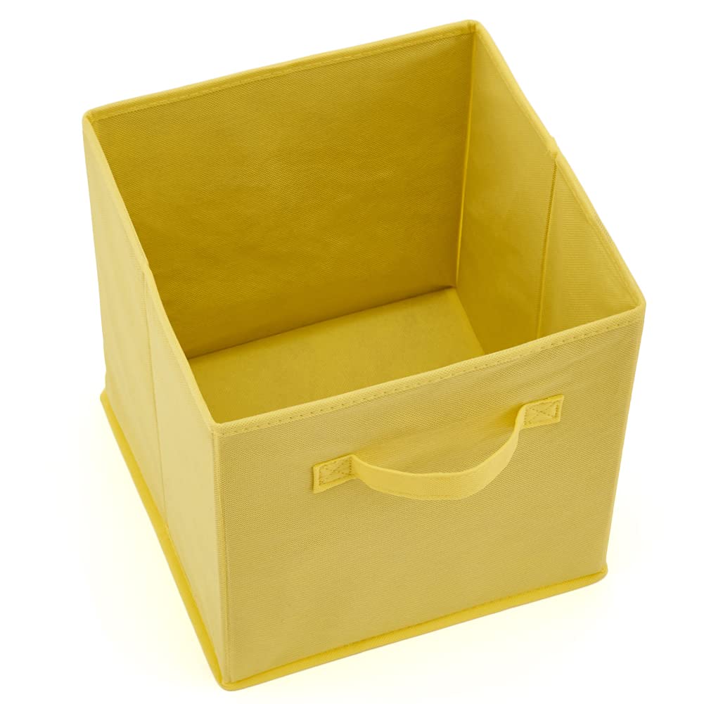 EZOWARE 6-Pack Collapsible Fabric Storage Bins with Handles - Foldable Organizer Cubes for Home, Nursery, Closet (26.7x26.7x27.8cm, Yellow) - Perfect for Toy Storage, Baby Clothes Organization & Seasonal Decor