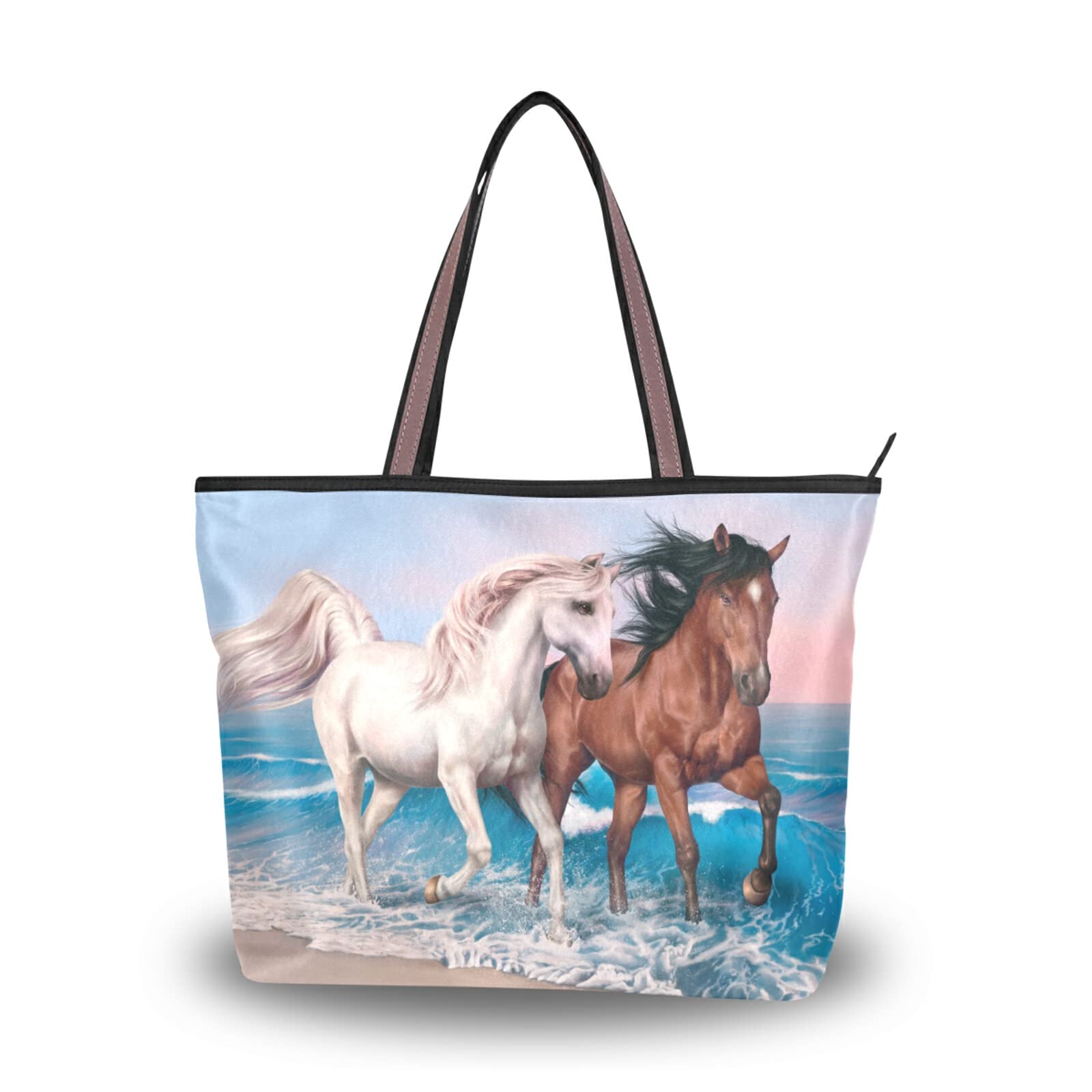 Stylish Horse Print Seaside Tote Bag for Women - Reusable Shoulder Bag & Beach Handbag for Travel, Shopping | Perfect for Beach Outings, Vacation Getaways & Daily Use
