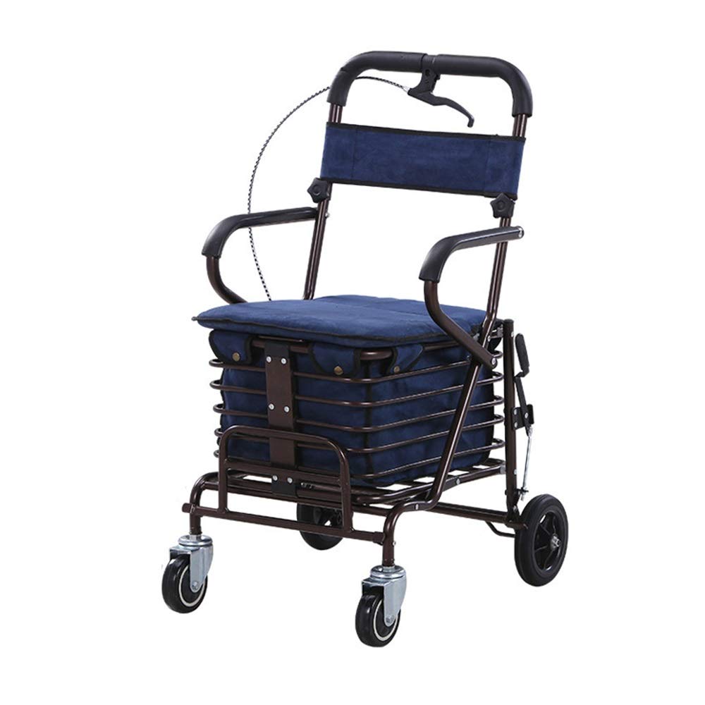 **Adjustable Height Foldable Rollator Walker with Shopping Basket & Seat - Lightweight Mobility Aid for Seniors & Rehabilitation - Ideal for Shopping, Travel & Daily Use (Blue)**