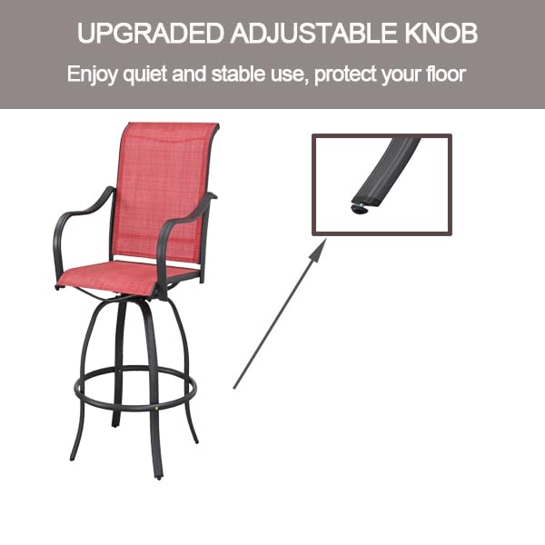 2-Pack Outdoor Swivel Bar Stools with Armrests - Textiline Bar Height Bistro Chairs for Patio, Garden, Lawn & Deck (Red) - Perfect for Outdoor Dining, Poolside Lounging & Backyard Entertaining