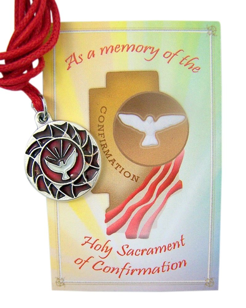 Silver Tone Red Enamel Holy Spirit Dove Confirmation Pendant Necklace - 3/4 Inch Religious Jewelry Gift for Baptism, First Communion & Christian Faith - Perfect for Church Events & Spiritual Occasions