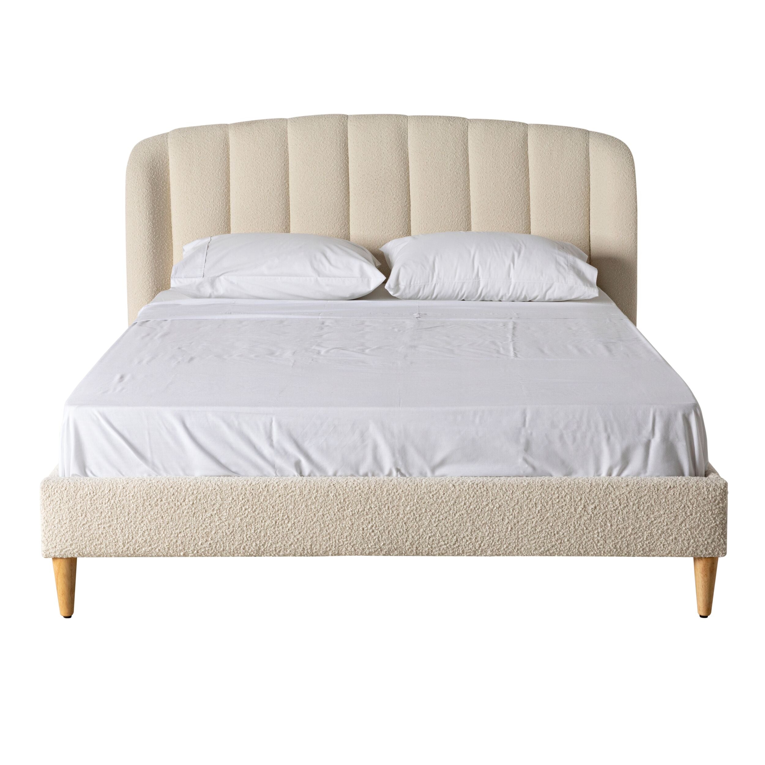Boucle Upholstered Queen Size Bed Frame - Modern Fabric Platform Bed with Solid Wood Legs for Bedroom Decor | Perfect for Master Bedroom, Guest Room, and Apartment Living