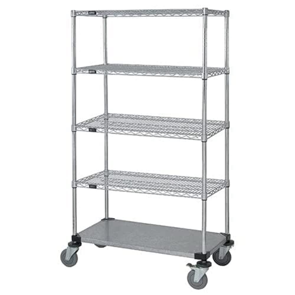 Quantum Storage Systems M2448CG47-5 Heavy Duty 5-Tier Chrome Wire Shelving Unit with Solid Wheels - 80