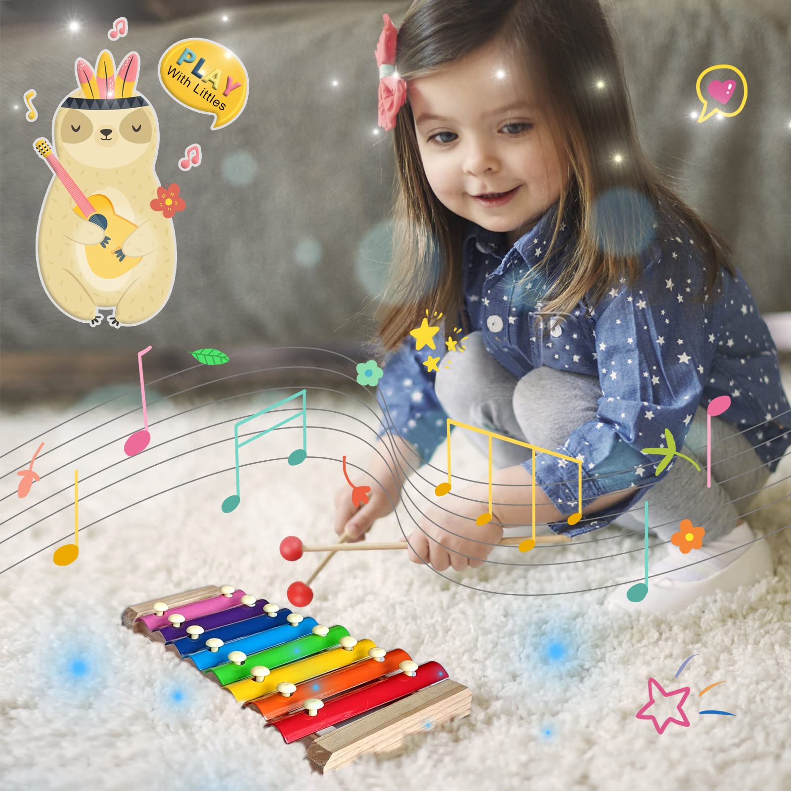 LOOIKOOS Wooden Xylophone for Kids - 8-Note Educational Musical Toy with 2 Mallets | Preschool Learning Instrument for Toddlers & Babies | Perfect for Music Class, Birthday Gifts & Early Childhood Development