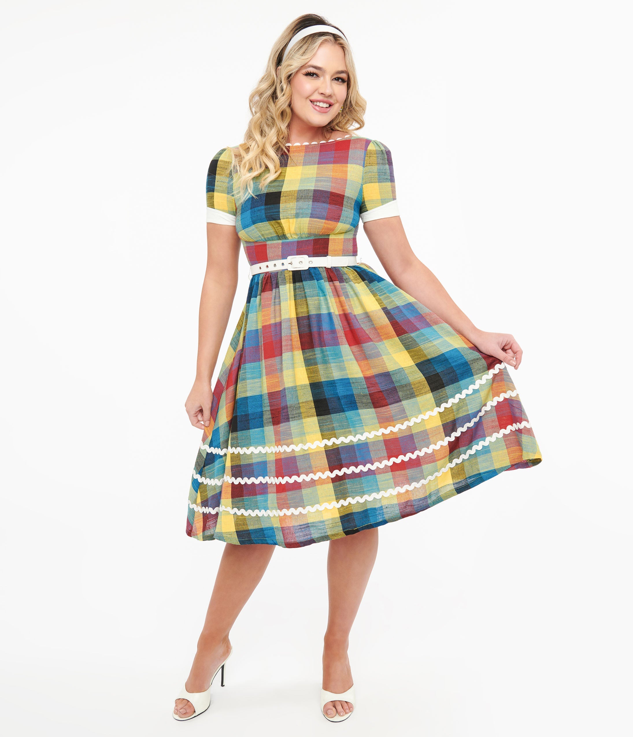 Vintage 1950s Retro Plaid Swing Dress - Cotton A-Line Rockabilly Dress for Women | Perfect for Cocktail Parties, Date Nights & Pinup Photo Shoots