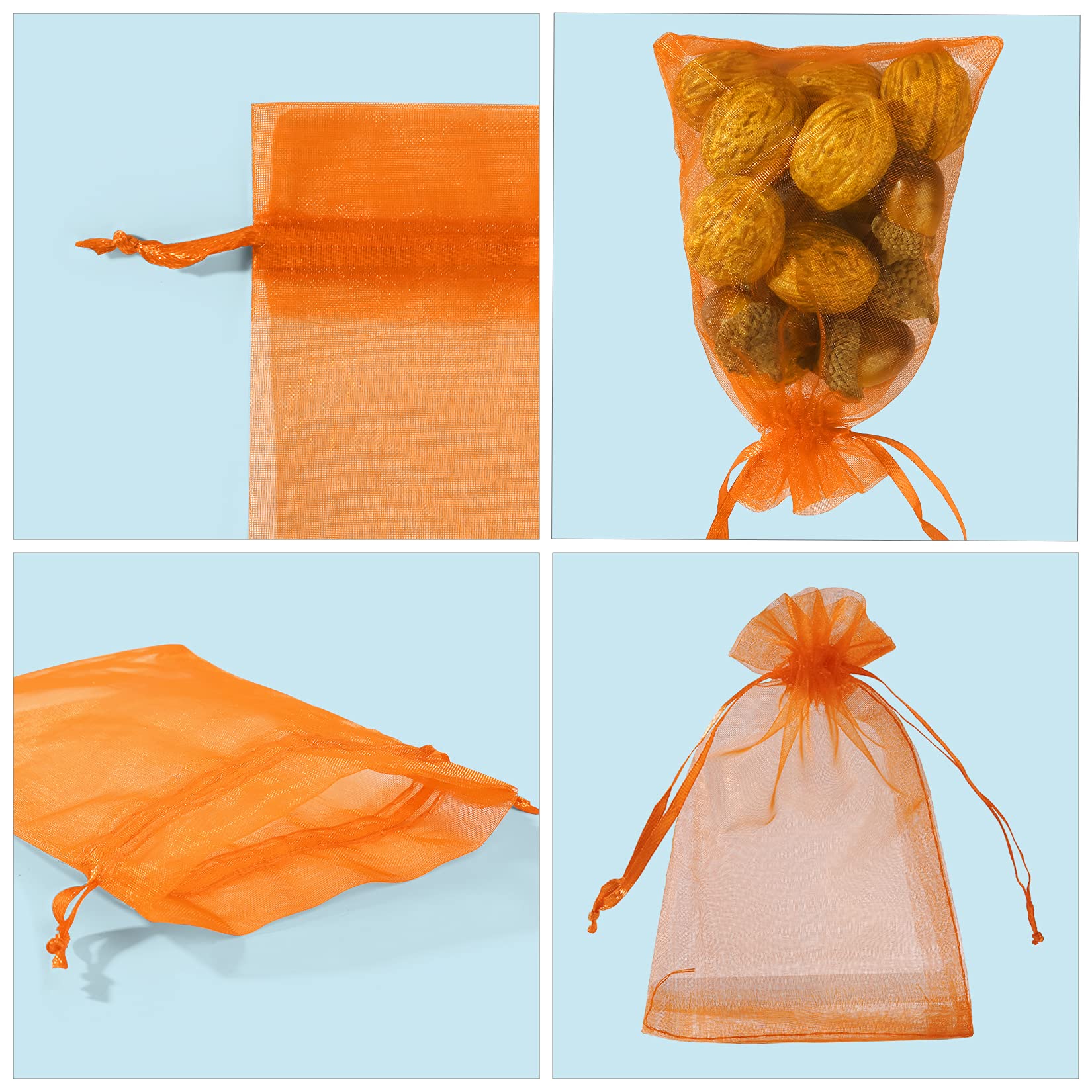 ANZNKU 50 Pack 4x6 Inch Premium Sheer Organza Drawstring Gift Bags - Perfect for Candy, Jewelry, Party Favors, Weddings, Halloween & Christmas (Orange) | Elegant Packaging for Special Occasions