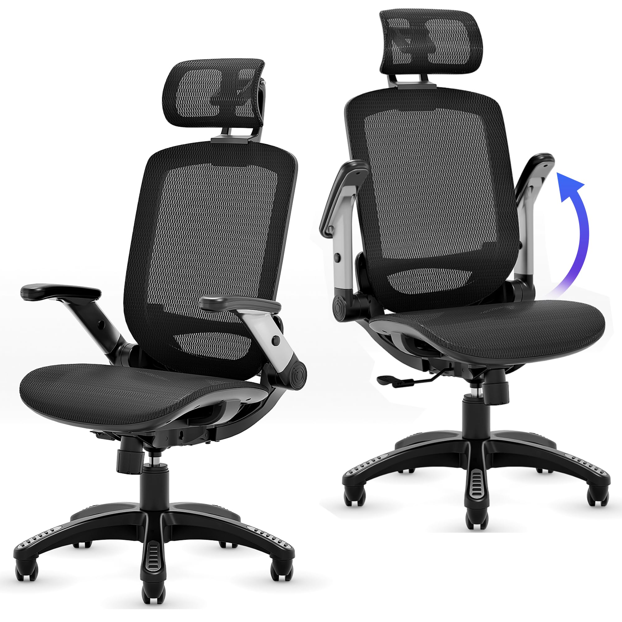 **SUNNOW Ergonomic Office Chair - Adjustable Flip-Up Arms, 3D Headrest, 90°-120° Tilt Lock & Wide Cushion - Big & Tall Mesh Computer Chair for Home, Gaming & Executive Workspaces**    *(Perfect for long work sessions, gaming marathons, or home office setups—providing comfort and support all day!)*