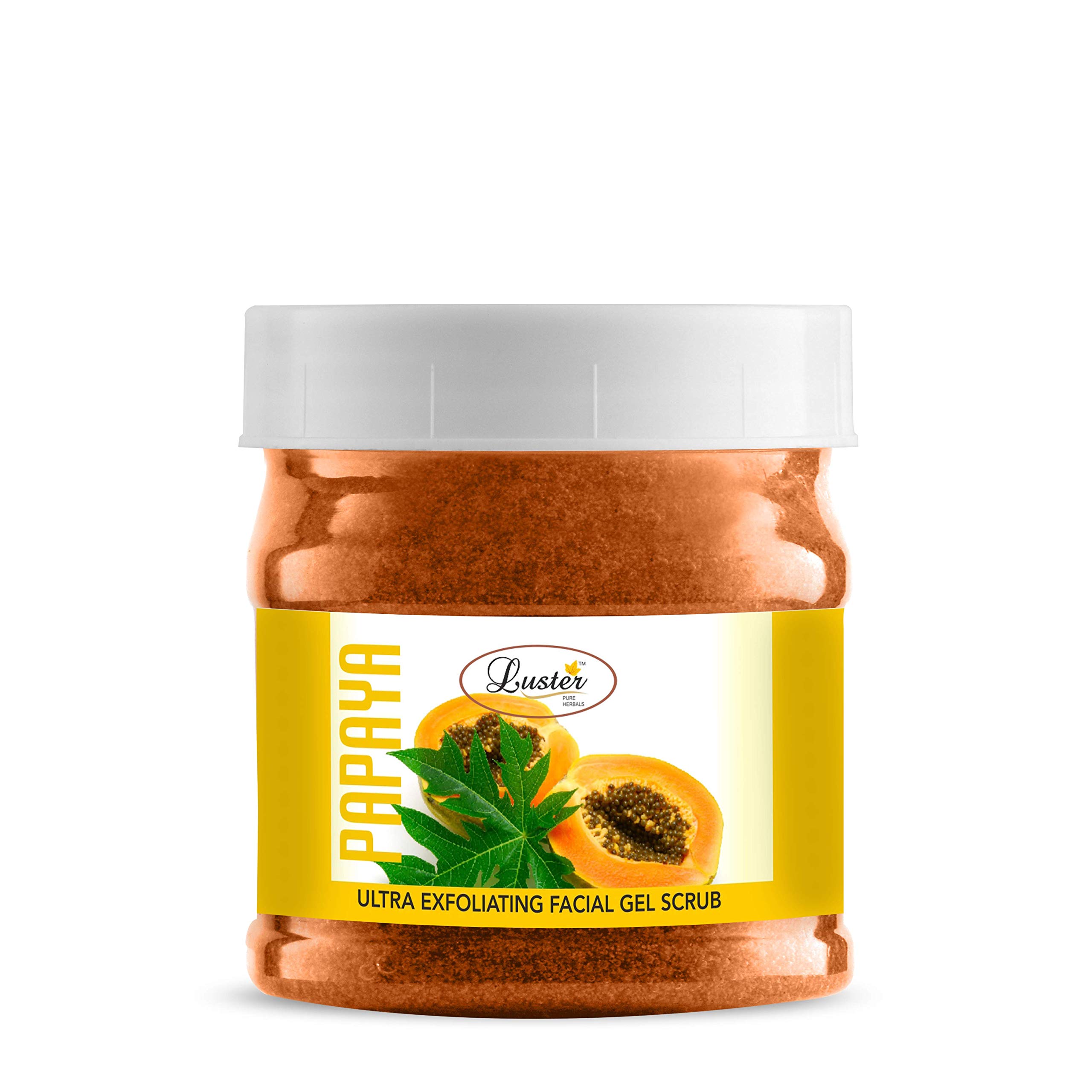 Luster Papaya Gel Scrub for Face & Body - Exfoliating & Brightening Skin Treatment for Women & Men | Removes Dead Skin & Clears Blemishes | Paraben & Sulfate Free | 500ml | Perfect for Daily Skincare Routine & Spa Days