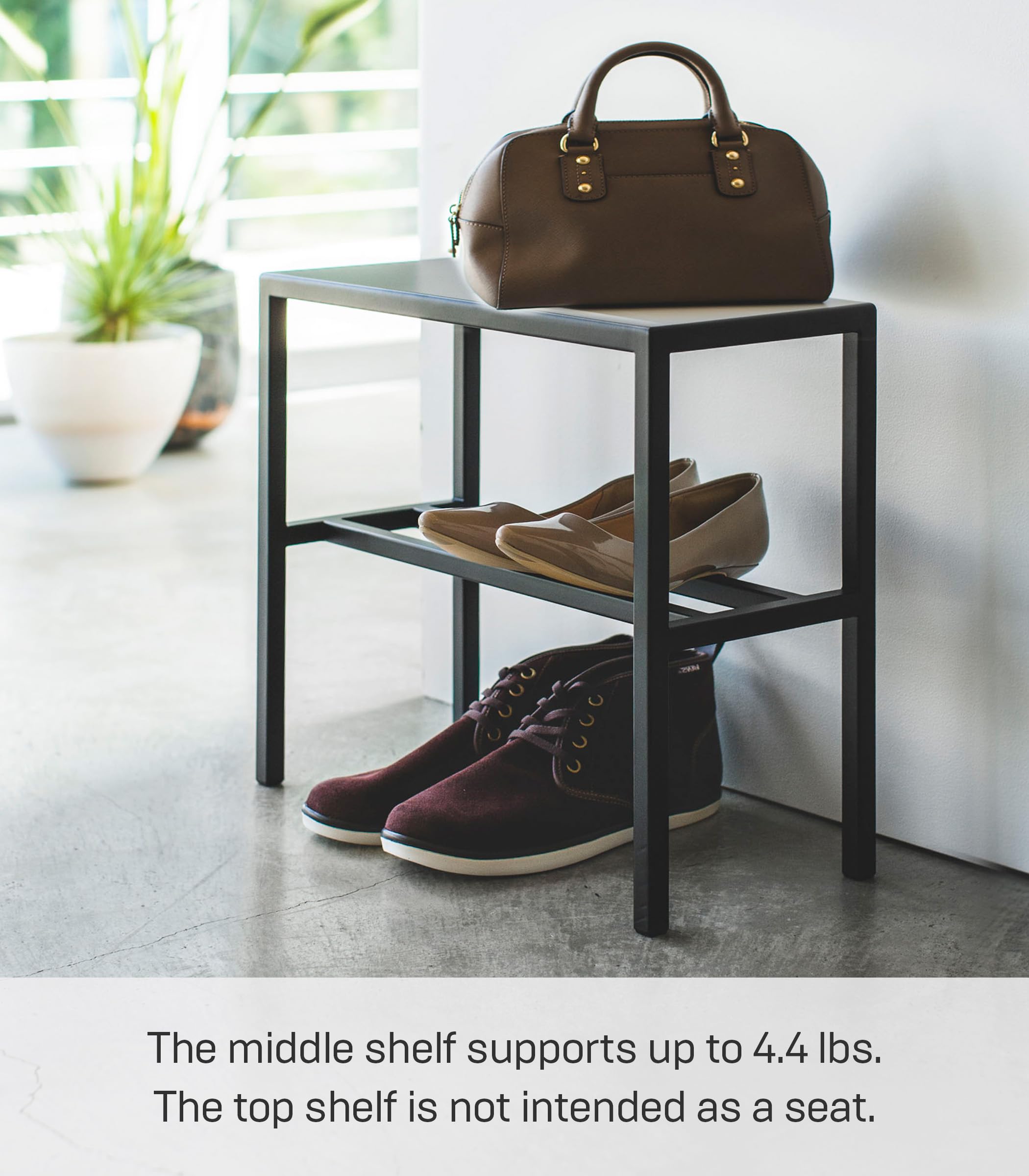 Yamazaki Home 2-Tier Steel Entryway Organizer & Shoe Rack - Black | Space-Saving Storage Solution for Small Apartments, Hallways & Closets | Durable Metal Shoe Shelf for Entryway Organization