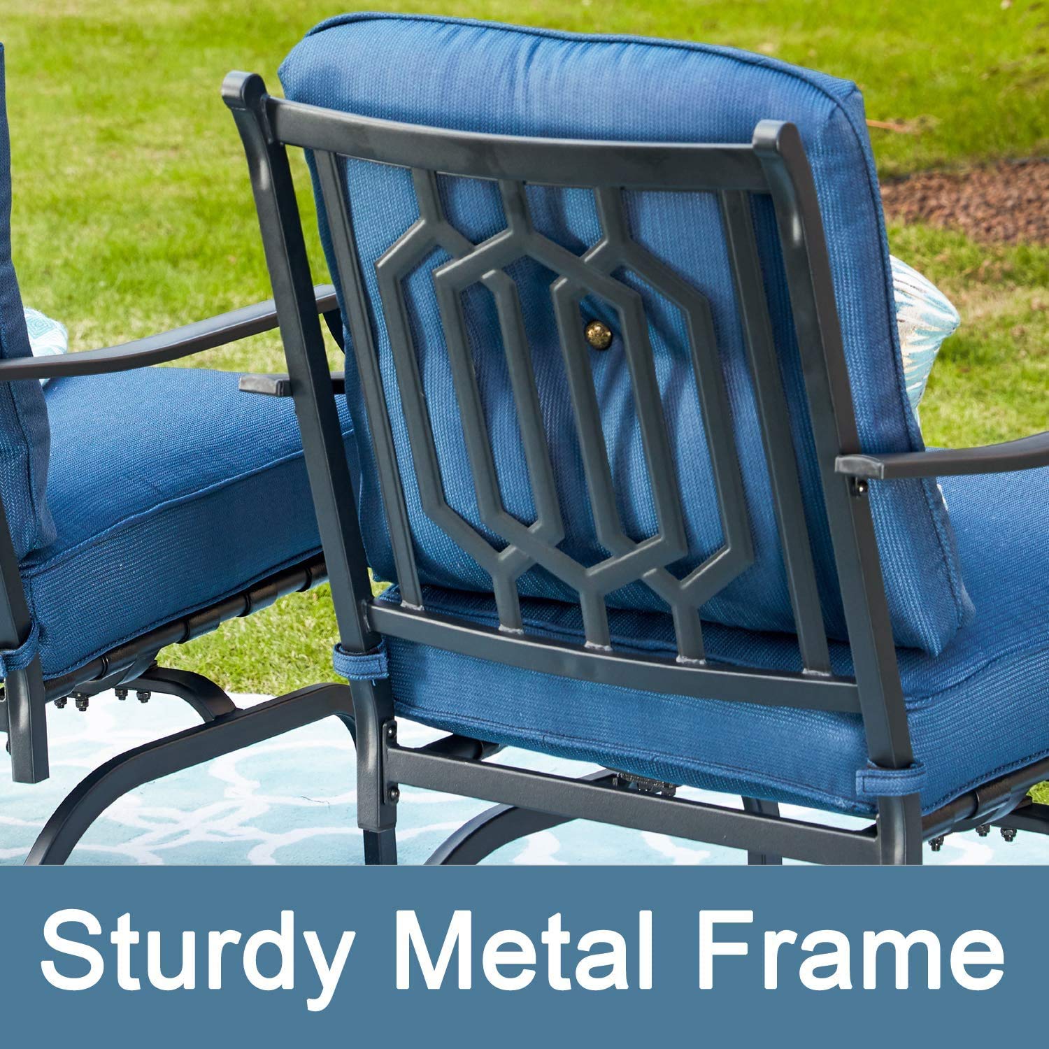 PatioFestival 4-Piece Outdoor Furniture Set - All-Weather Cushioned Metal Loveseat, Lawn Chairs & Coffee Table - Perfect for Poolside, Garden, and Backyard Relaxation