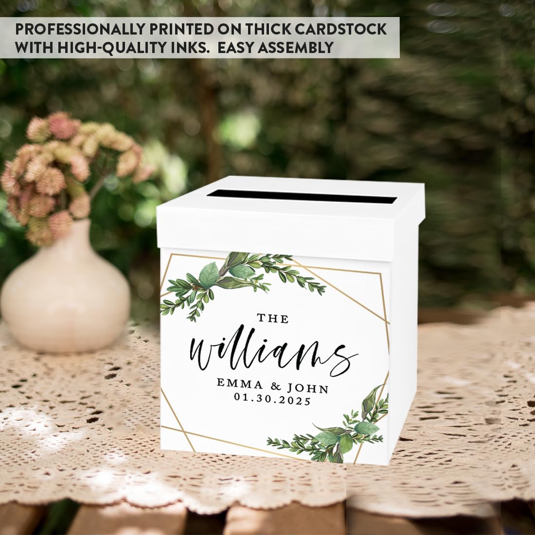 Custom Wedding Card Box 10x10x10in - Personalized Gift Box for Wedding Cards & Gifts