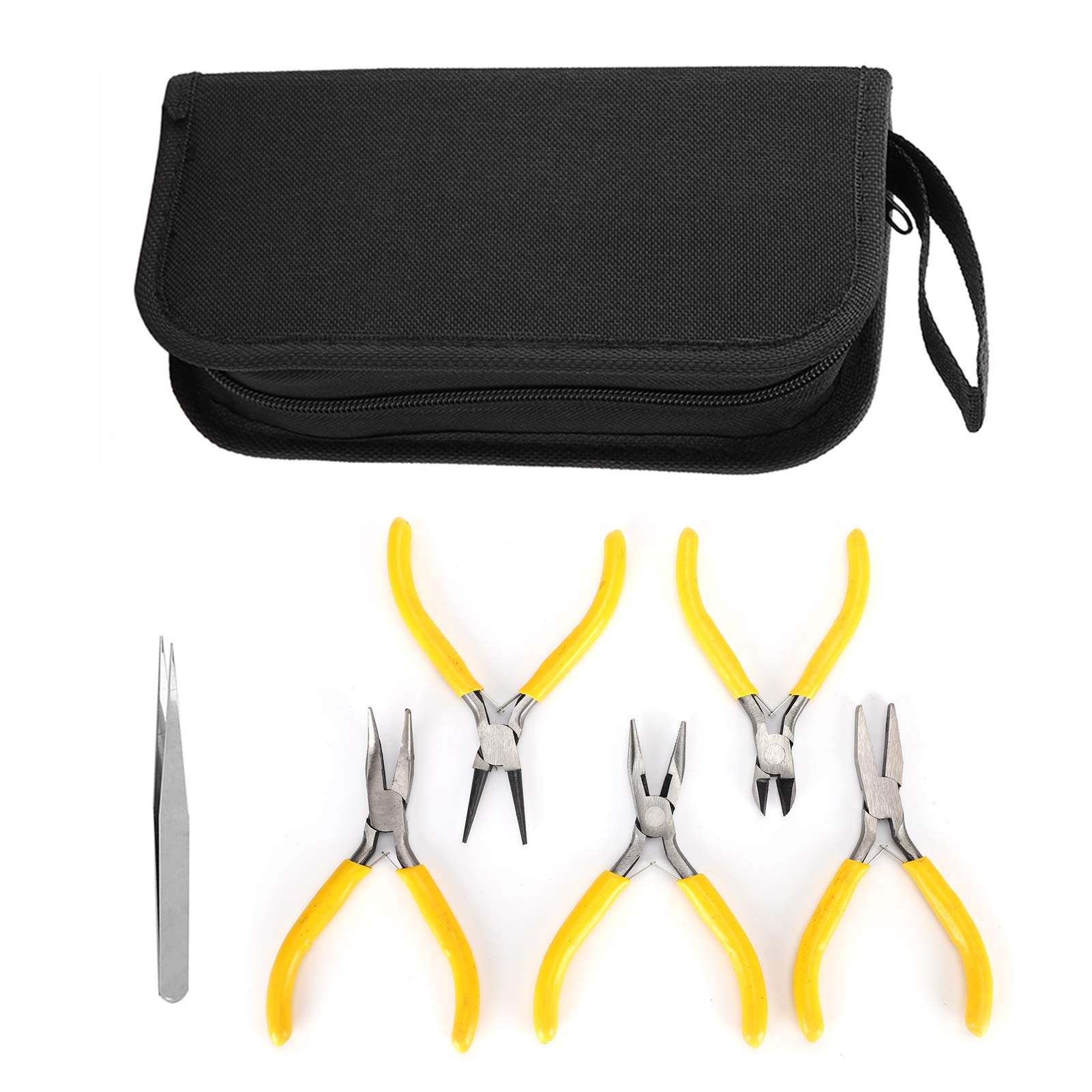 Ejoyous 6-Piece Jewelry Pliers Set - Bent Nose, Round Nose, Diagonal Side, Needle Nose, Flat Nose Pliers & Tweezers for Jewelry Making, Beading & Repair - Perfect for DIY Crafts, Wire Wrapping & Jewelry Design Projects