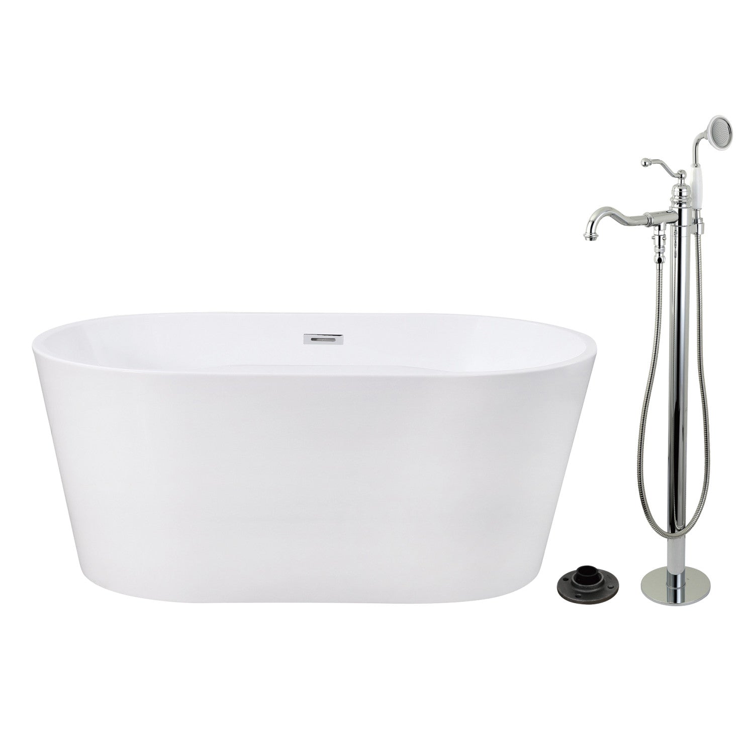 Aqua Eden 56 Inch Acrylic Oval Freestanding Bathtub with Faucet Combo - Glossy White & Polished Chrome - Double Ended Soaking Tub for Luxury Bathroom & Spa Relaxation