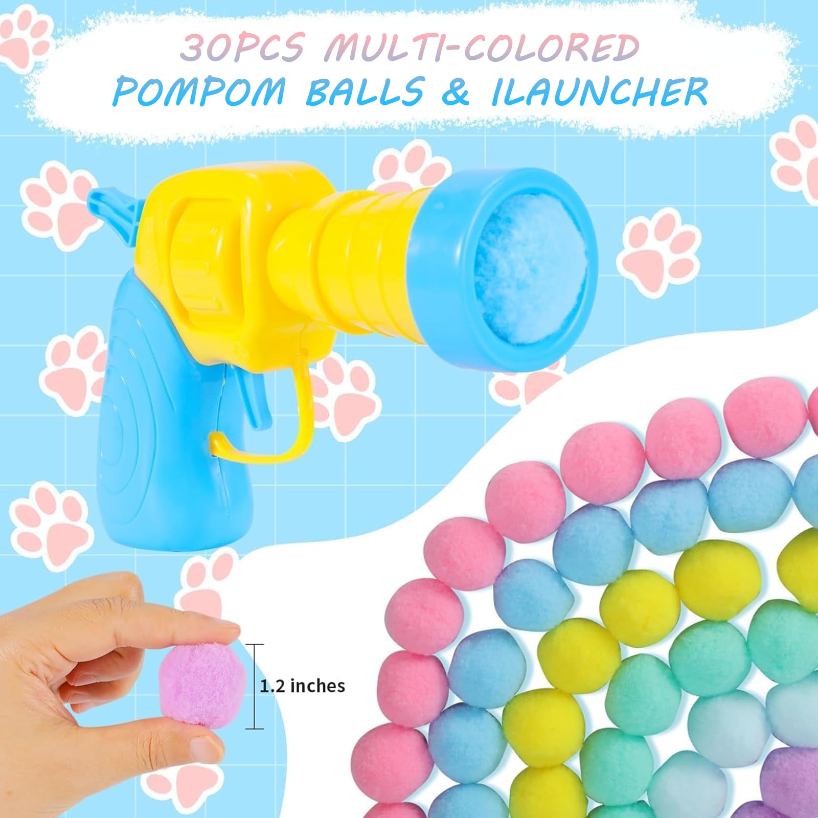 Interactive Cat Toy Ball with Launcher & 30 Plush Balls - Fun Silent Elastic Cat Toys for Indoor Play - Engaging Interactive Cat Toys for Kittens & Adult Cats - Perfect for Solo Play, Bonding Time & Exercise