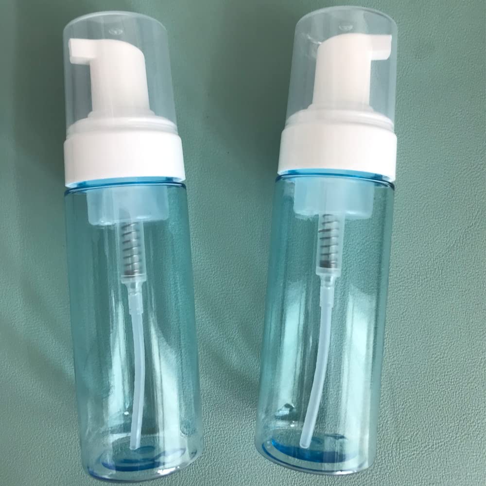 ZAYOIZY 2 Pack 5oz (150ml) Clear Plastic Foam Pump Bottles - Travel Size Foamer Dispenser for Soap, Face Wash & Facial Cleansers | Perfect for Home, Travel & Salon Use - Blue
