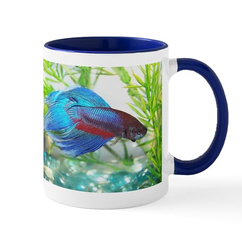 White/Navy Inside - Betta Fish Mugs