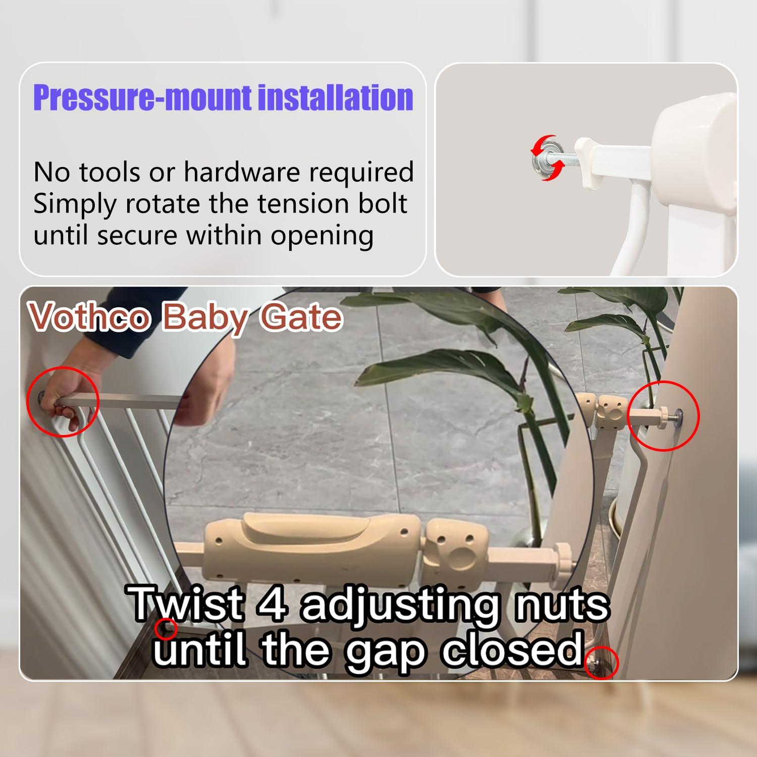 Extra Wide 57.5-62 Inch Pressure Mounted Baby Gate for Stairs & Doorways - No Drill Installation, Safety Gate for Toddlers, Kids & Pets - Perfect for Homes with Stairs, Hallways & Wide Openings