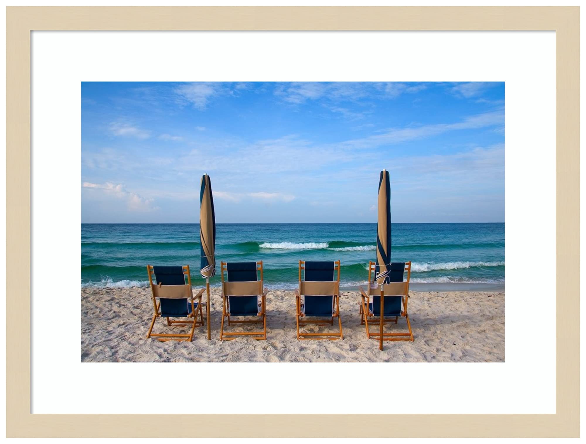 Amanti Art Wood Framed Beach Chairs Wall Art Print by George Cannon - 21x16 Inches, Svelte Natural Frame - Coastal Decor for Living Room, Bedroom or Office