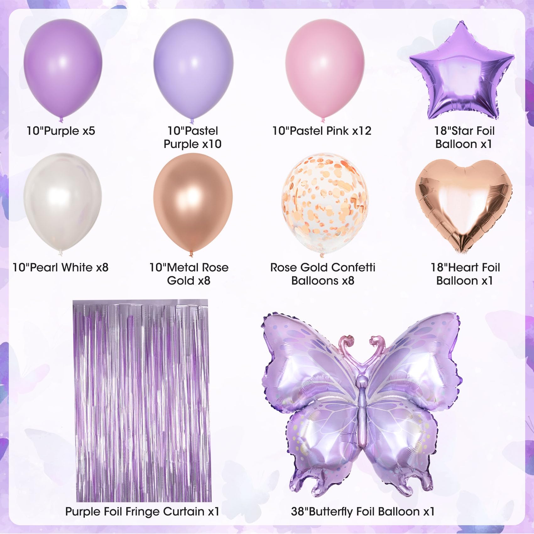 Elegant Purple Pink Birthday Party Decorations for Women & Girls - Butterfly Confetti, Rose Gold Lavender Balloons, Happy Birthday Banner, Fringe Curtains | Perfect for 30th, 40th, 50th Birthday Celebrations, Baby Showers & Bridal Showers