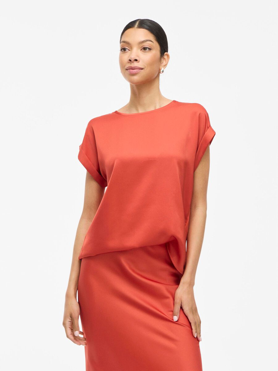 Elle Women's Satin Blouse - Elegant Paprika Red Top for Work & Evening Out | Office Wear & Date Night Outfit