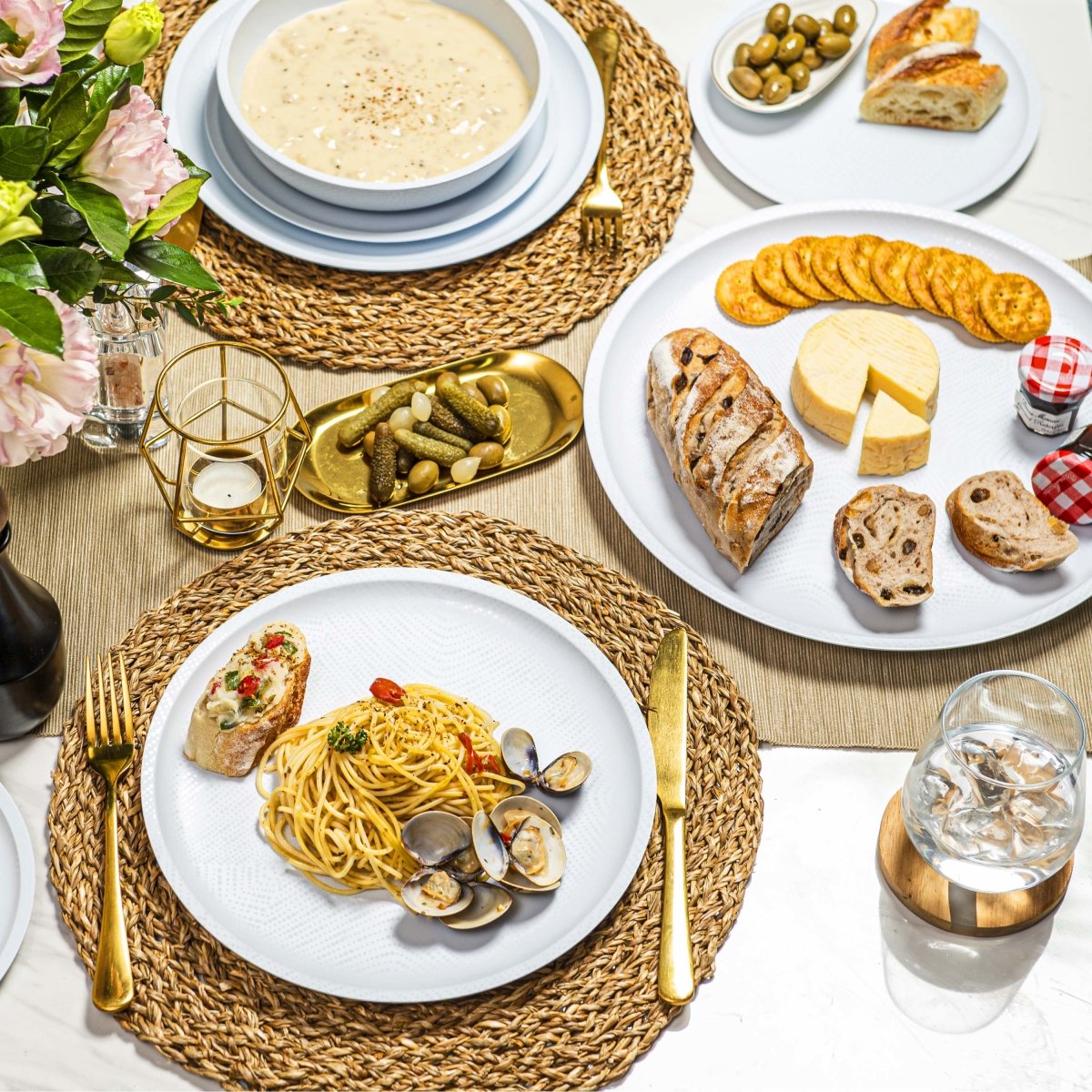 12-Piece White Melamine Dinnerware Set - Durable Plates & Bowls for Outdoor Dining, Picnics, and Camping - Shatterproof Dishware for Restaurants, Parties, and RV Travel