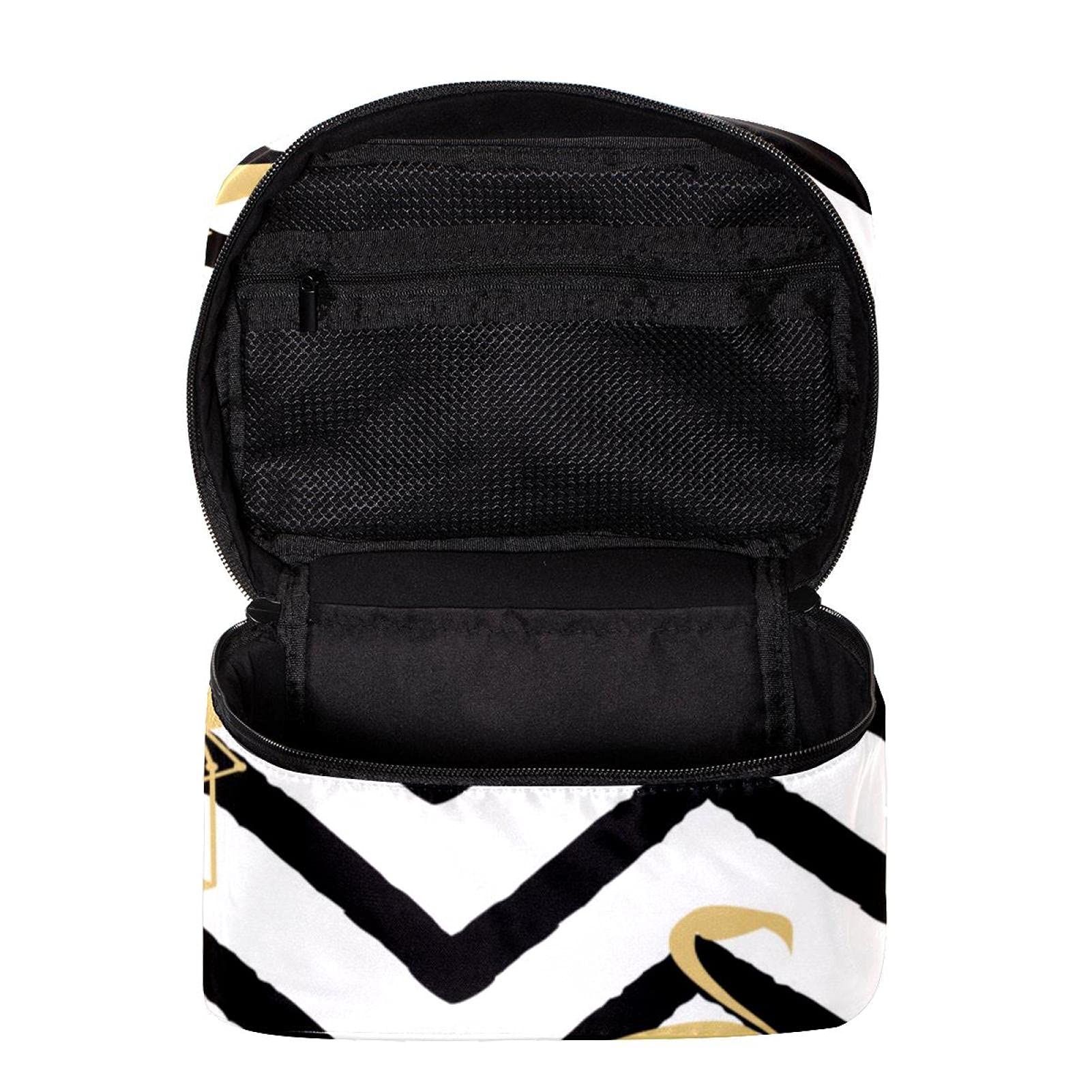 Gold Flamingo & Chevron Zigzag Travel Makeup Bag - Large Cosmetic Organizer with Zipper, Waterproof Toiletry Bag for Women & Girls | Perfect for Travel, Gym, Beach & Daily Essentials Storage