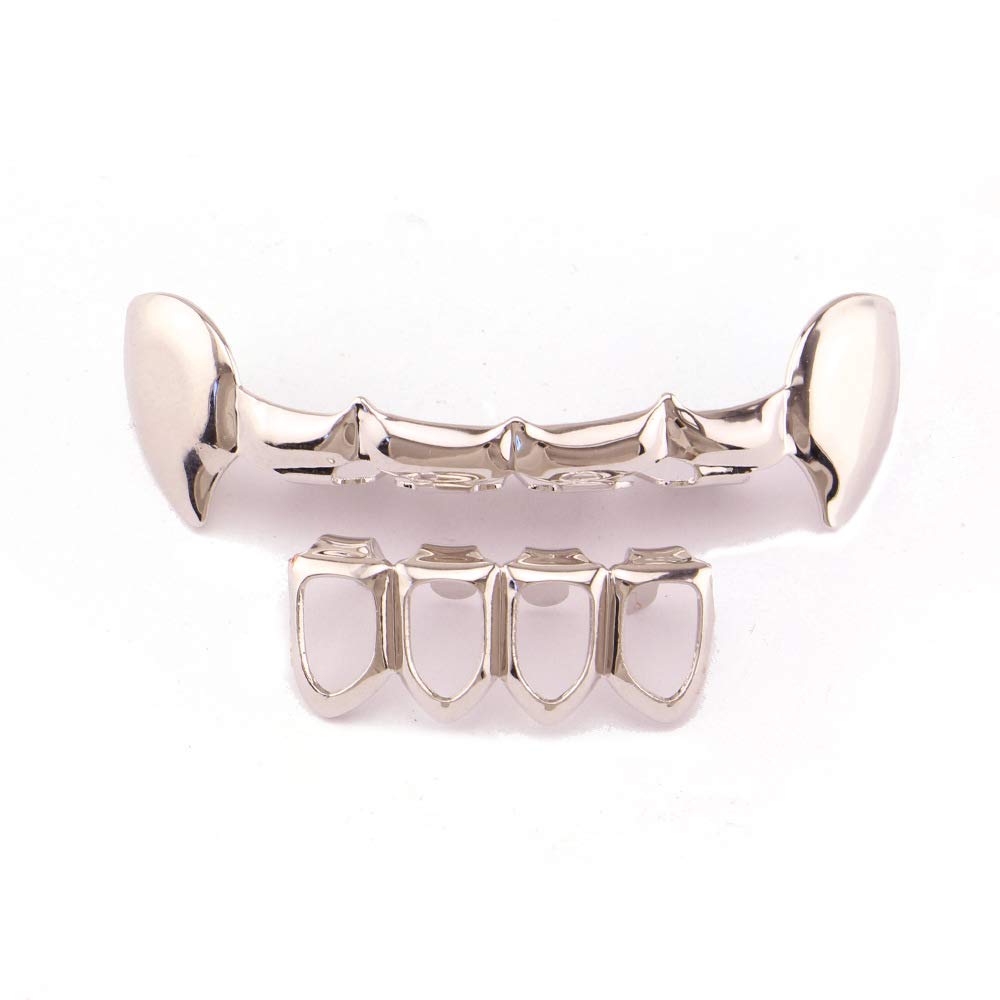 18K Gold Plated Vampire Fang Grillz - Top & Bottom Hip Hop Teeth Caps for Men & Women | Perfect for Halloween, Cosplay, and Hip Hop Fashion