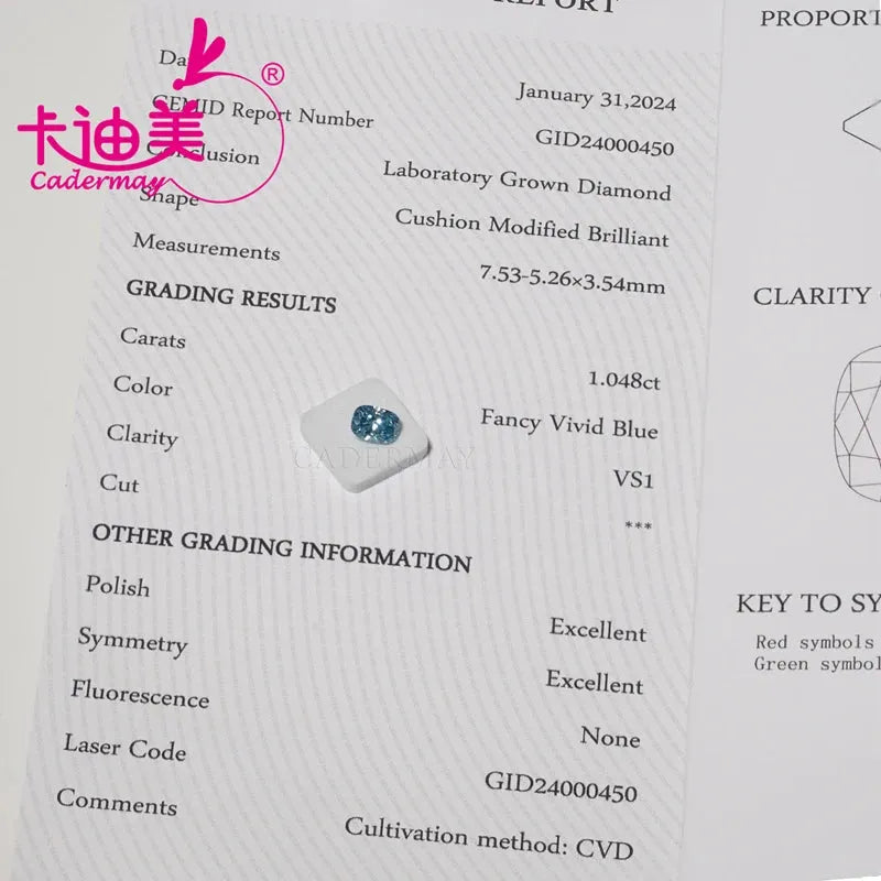 Premium VS1 Clarity CVD Lab Grown Diamond Loose Stone - Long Cushion Shape, Blue Color with Certificate | Perfect for Wedding Fine Jewelry Making & Engagement Ring Designs