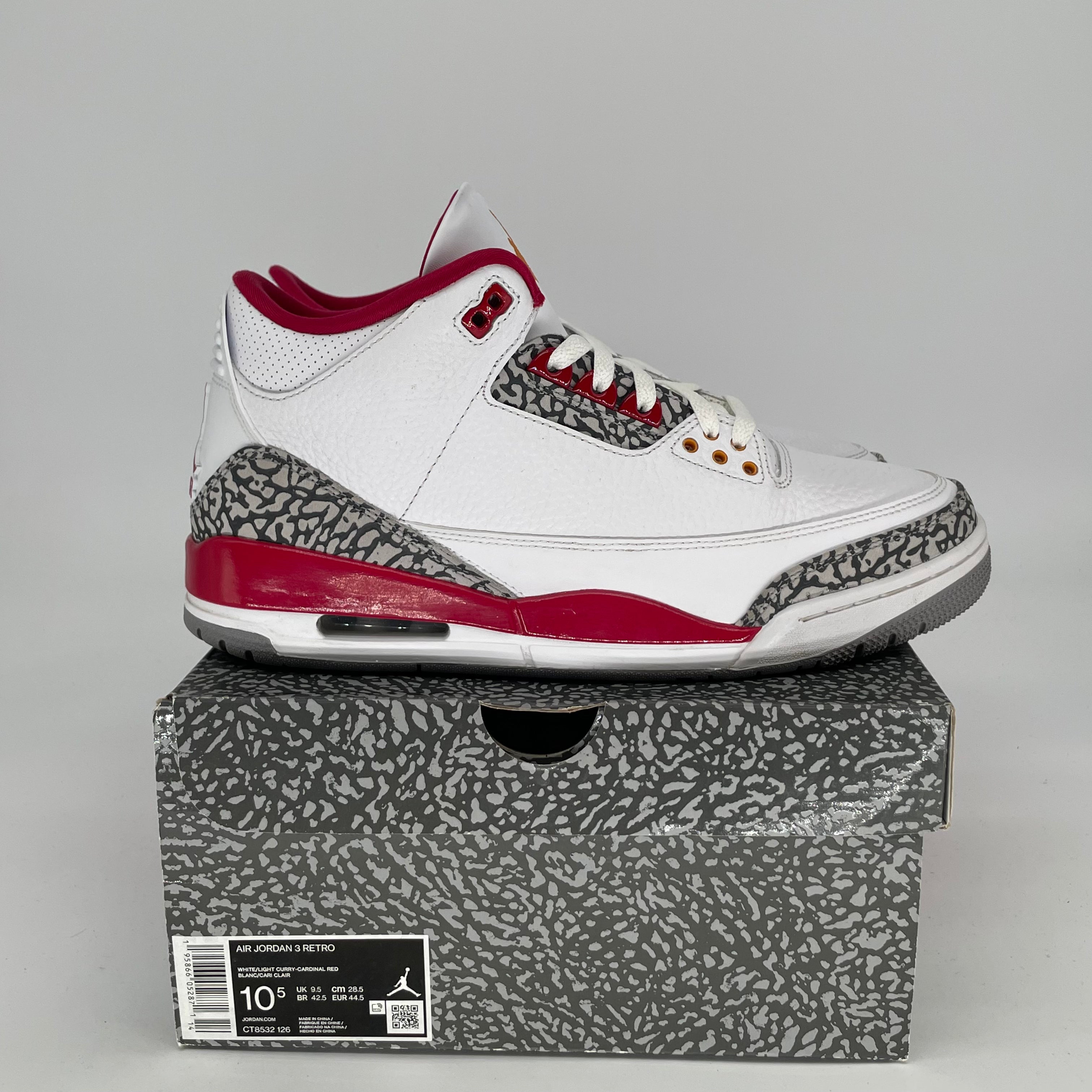Original Air Jordan 3 Retro 'Cardinal Red' Men's Basketball Shoes - Size 10.5 (12W) - Style Code CT8532-126 | Perfect for Streetwear, Sneaker Collection & Casual Outfits