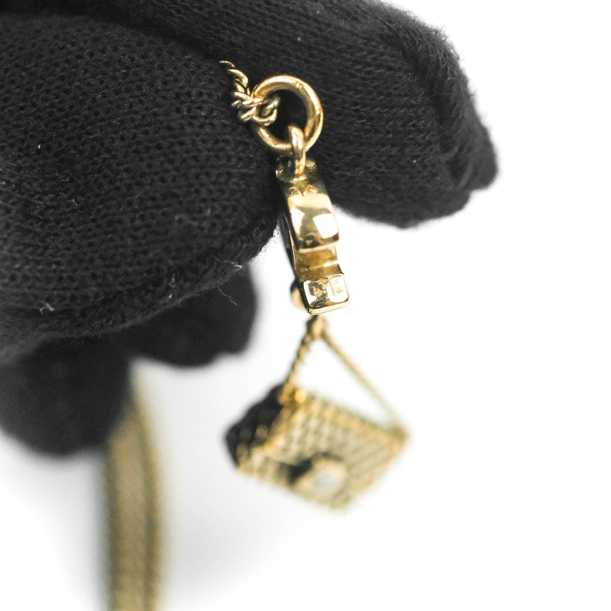 Chanel CC Black Enamel Flap Bag Charm Pendant Necklace in Gold Tone - Elegant Jewelry Gift for Women, Perfect for Parties, Date Nights & Special Occasions