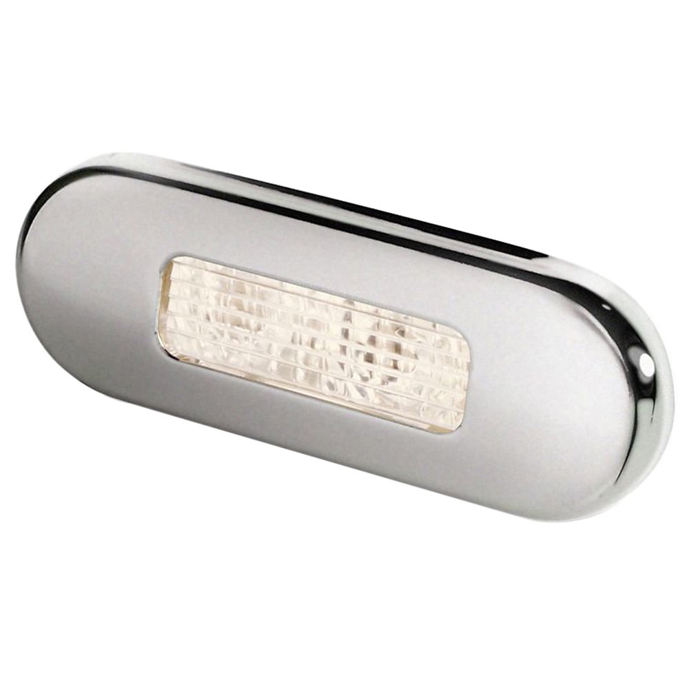 Hella Marine 980869401 Surface Mount LED Courtesy Lamp - Warm White Light, Stainless Steel Bezel - Perfect for Boat Cabin Lighting, RV Interior, and Marine Applications