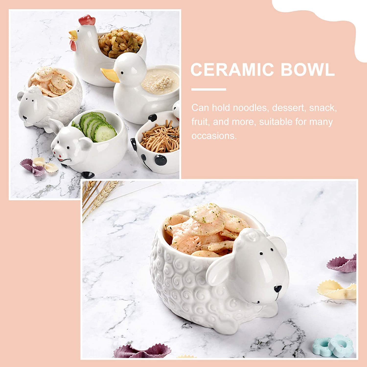 Ceramic Animal Shape Salad Bowl - Porcelain Cereal Bowl for Soup, Pasta, Yogurt, Ketchup & Dipping | Perfect for Family Dining, Picnics & Party Serving (Color: C)
