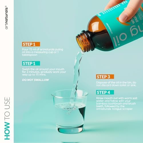 **ArtNaturals Organic Coconut Oil Pulling Kit (8oz) - Alcohol-Free Mouthwash with Magnesium & Peppermint for Teeth Whitening, Fresh Breath & Healthy Gums - Includes Tongue Scraper & Toothbrush Set - Perfect for Daily Oral Care & Natural Whitening Routine**