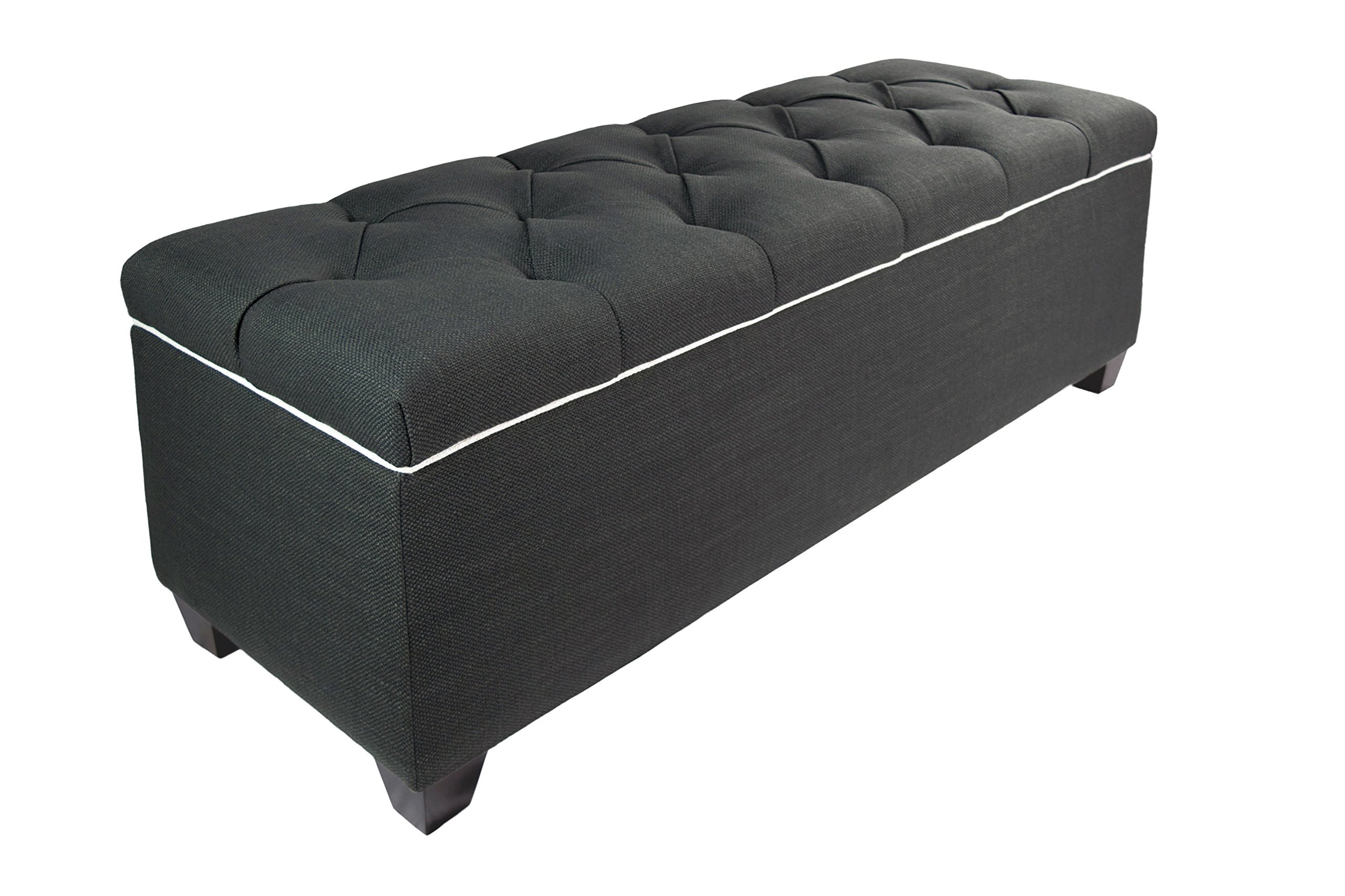 MJL Furniture Designs Loft Upholstered Storage Bench with Cushion - Charcoal & Magnolia Fabric - Modern Entryway, Bedroom, Living Room Seating & Storage Solution