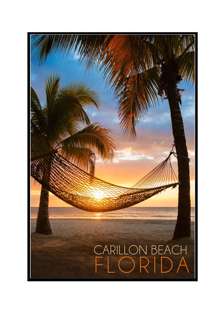 24x36 Framed Canvas Wall Art - Carillon Beach Florida Sunset with Hammock - Stretched Gallery Wrapped Painting for Living Room, Bedroom & Office Decor