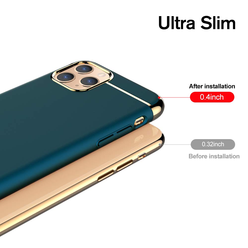 RORSOU Ultra Thin Slim Hard Case for iPhone 11 Pro Max (6.5 Inch) - 3-in-1 Matte Non-Slip Coating with Electroplate Frame | Protective Phone Cover for Everyday Use, Work & Travel (Dark Green, 2019 Model)