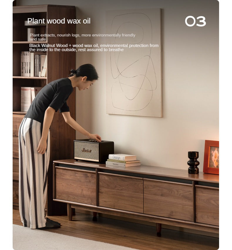 Premium Black Walnut & Ash Solid Wood TV Stand with Skeleton Line Design - Modern Entertainment Center for Living Room, Bedroom, and Home Theater Setup