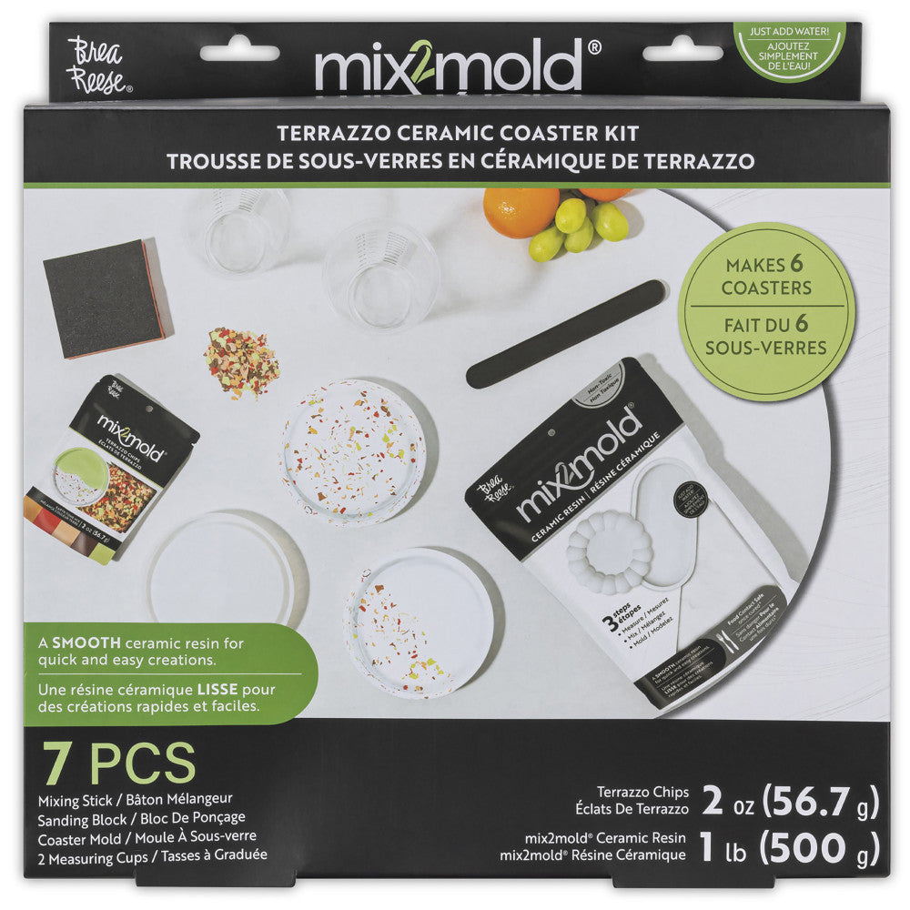 Brea Reese Mix2Mold Pastel Terrazzo DIY Ceramic Coaster Kit - Make 6 Unique Coasters for Home Decor, Party Favors & Gift Ideas | Perfect for DIY Crafts, Housewarming & Wedding Decorations