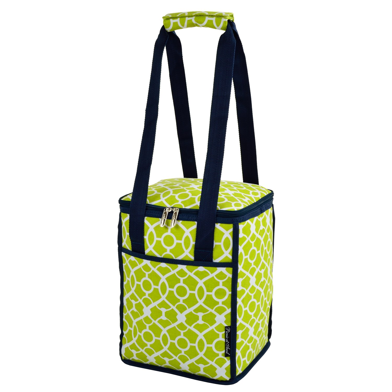 Picnic at Ascot Insulated Cooler Tote Bag - Trellis Green Pattern for Outdoor Picnics, Beach Trips & Tailgating