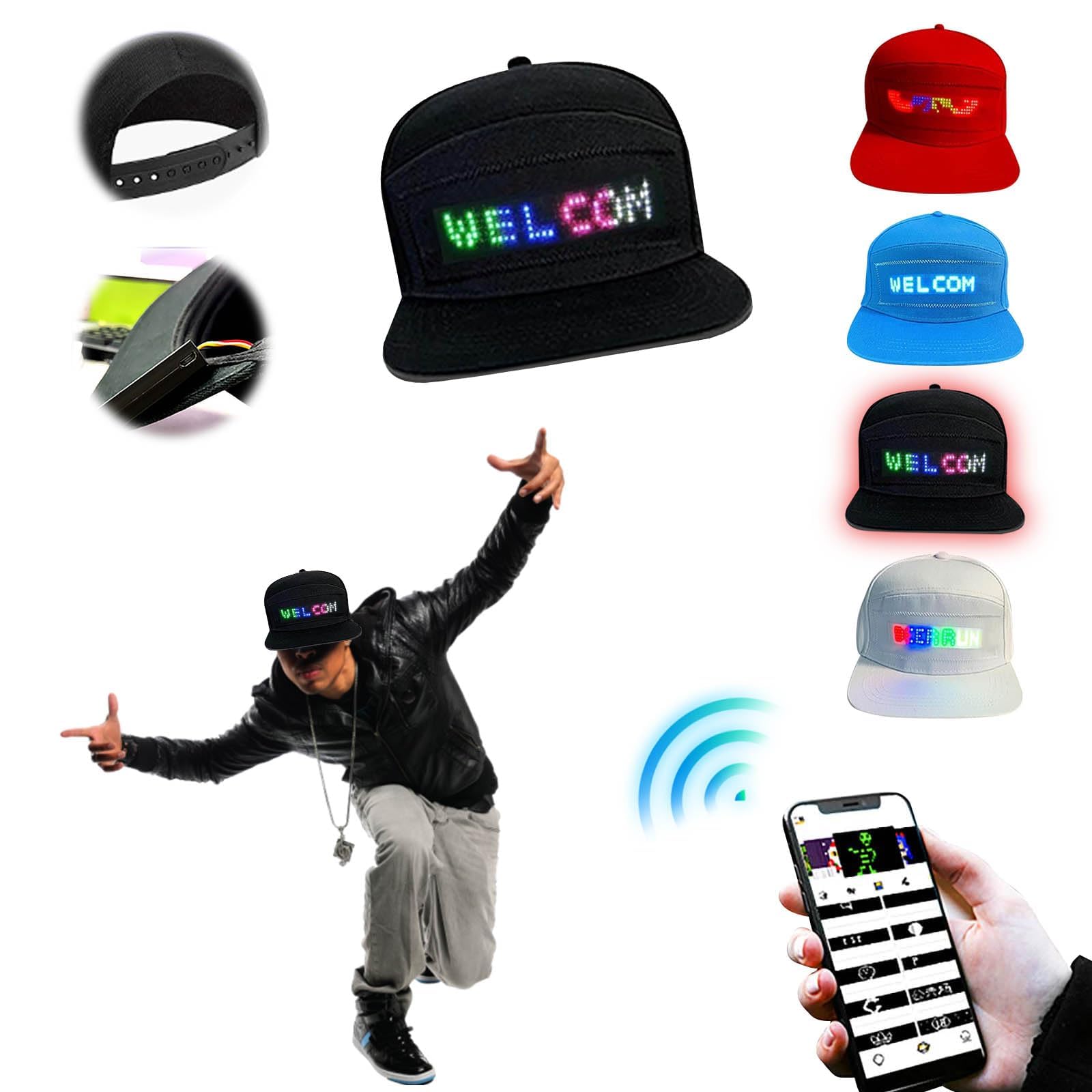 2025 New LED Rolling Display Hat for Men - Smart LED Hat with Scrolling Text - Perfect for Concerts, Parties, and Night Events