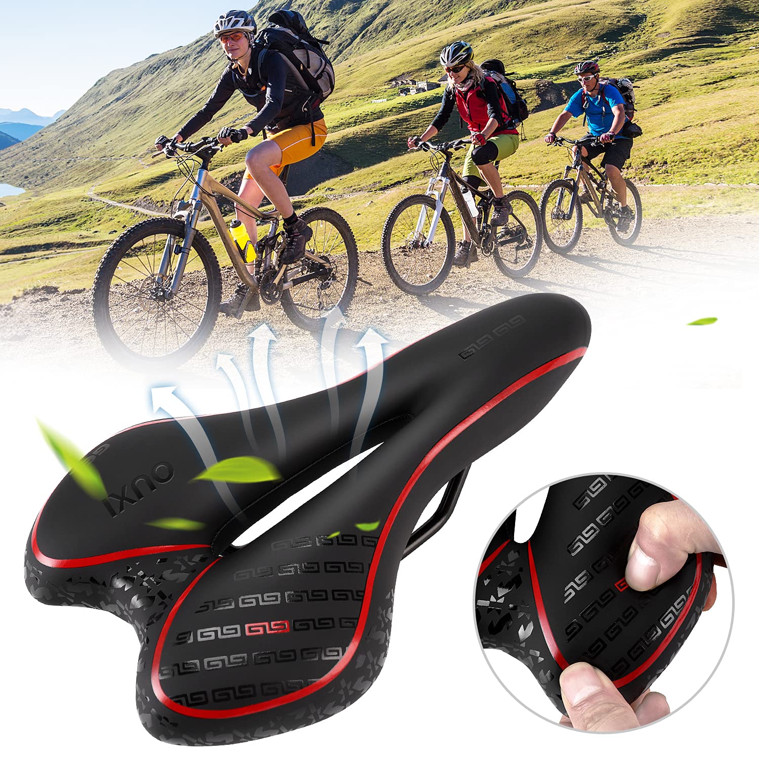OUXI Comfort Bike Seat - Gel Padded Bicycle Saddle with Shock Absorption & Waterproof Cover - Replacement for MTB, Road & Exercise Bikes - Ideal for Men & Women - Perfect for Commuting, Leisure Rides & Indoor Cycling Workouts