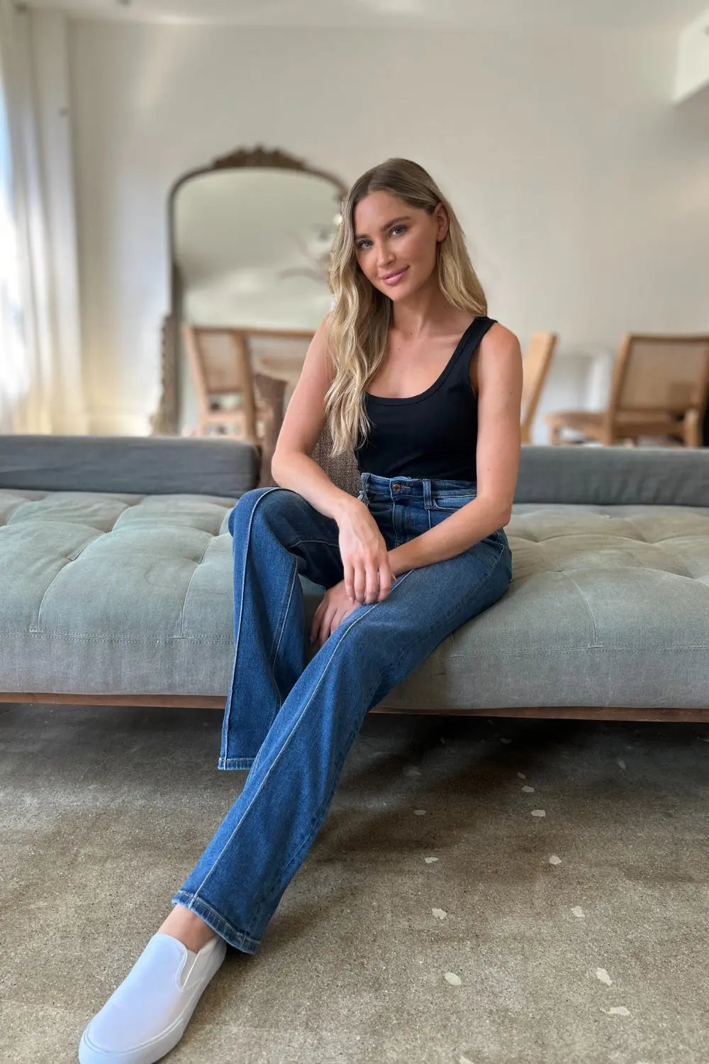 Judy Blue High Waist Straight Jeans for Women - Classic Front Seam Detail, Comfortable Stretch Denim Pants | Perfect for Casual Wear, Office Outfits & Date Night Looks