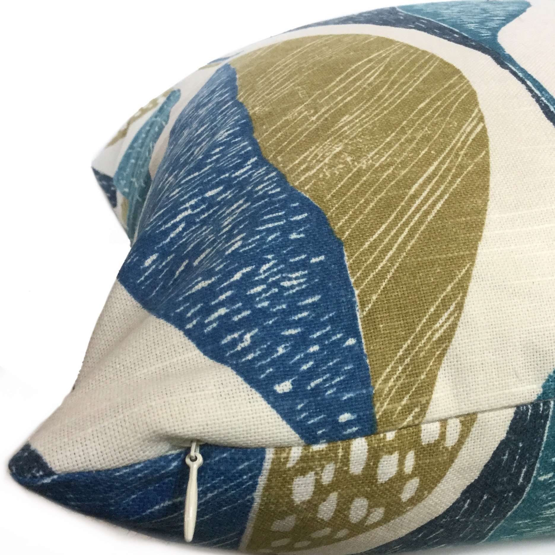 Robert Allen Woodblock Leaf Peacock Pillow Cover - Decorative Square Throw Pillow Case for Sofa, Bed, Couch - 18x18 Inch Home Decor Accent