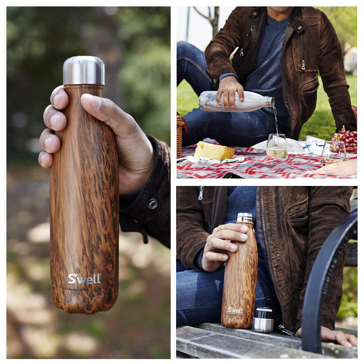 S'well Wood Insulated Water Bottle 25oz (739mL) - Eco-Friendly Stainless Steel Thermos for Hot & Cold Drinks - Perfect for Hiking, Gym, Office & Travel