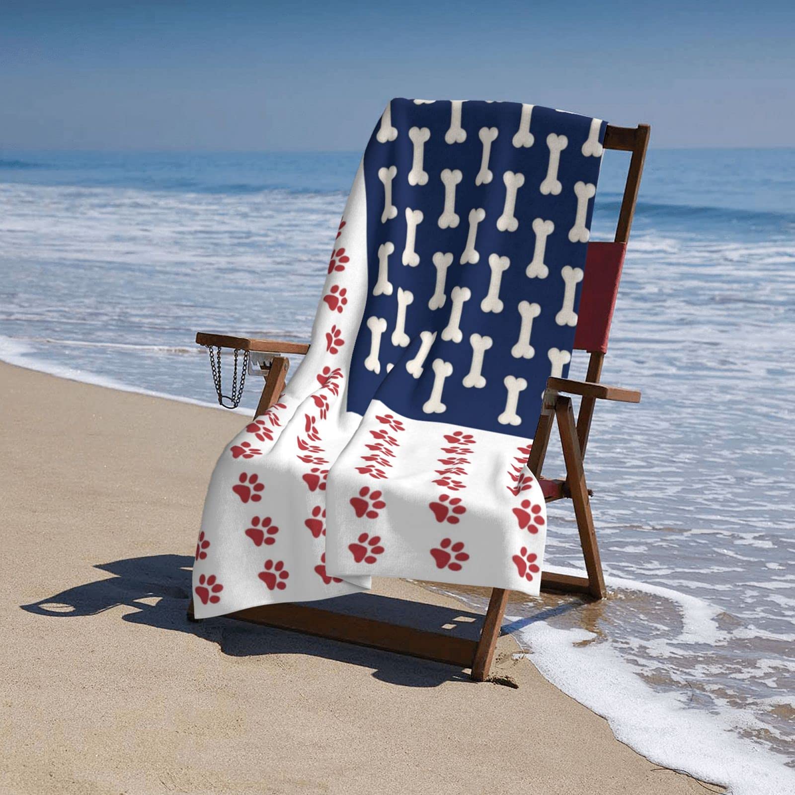 Premium Microfiber Sand-Free Beach Towel with Bone & Paw Prints - 32x52 Inch Oversized Quick Dry Absorbent Towel for Dogs, Pool, Swimming & Bathroom - Perfect for Beach Outings, Pet Grooming & Poolside Relaxation