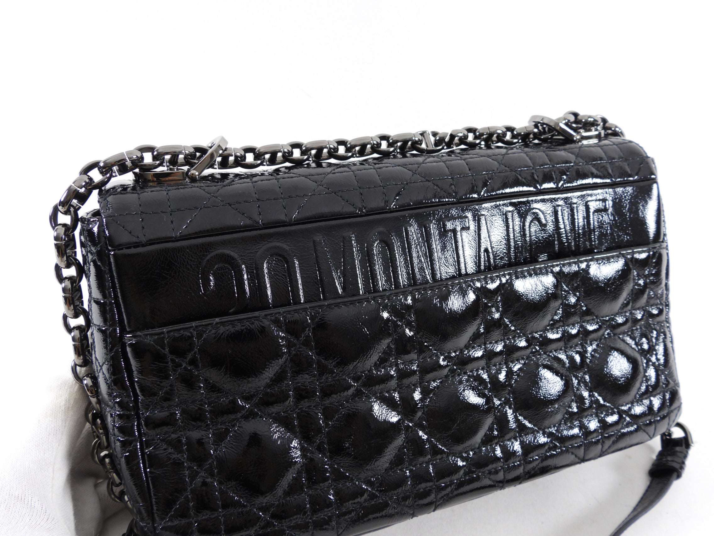 Christian Dior Black Patent Leather Caro Medium Cannage Flap Bag - Luxury Designer Handbag for Women, Perfect for Evening Events & Special Occasions