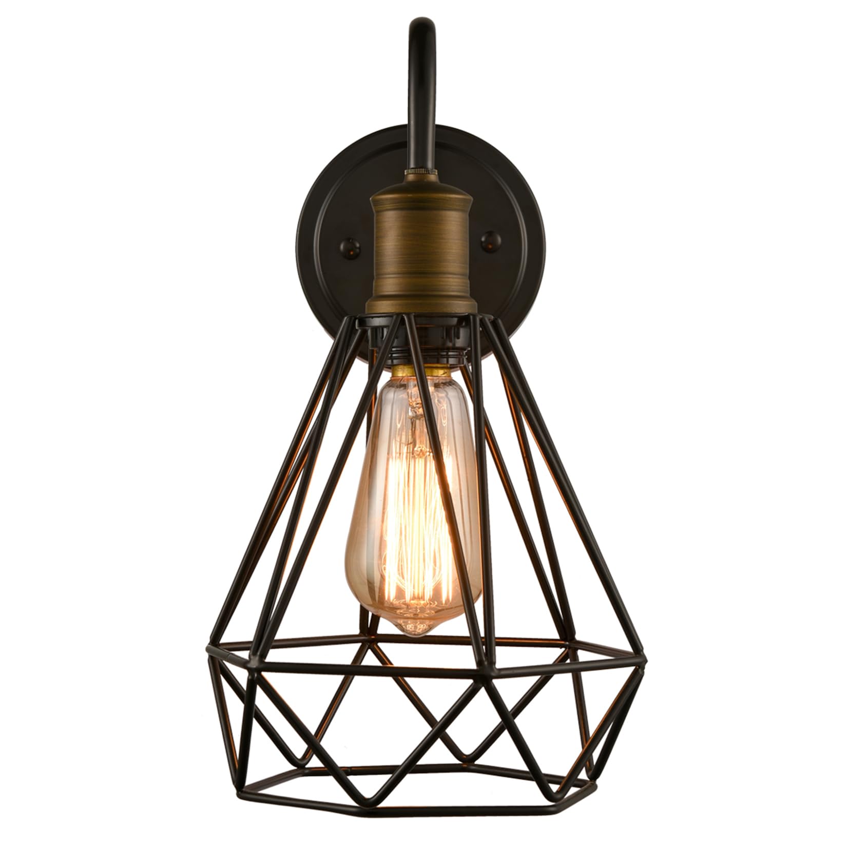 DAYCENT Set of 2 Industrial Wall Sconces - Oil Rubbed Bronze Gooseneck Farmhouse Lighting with On/Off Switch & Polygon Cage Design - Perfect for Bedroom, Living Room, Hallway & Entryway Lighting