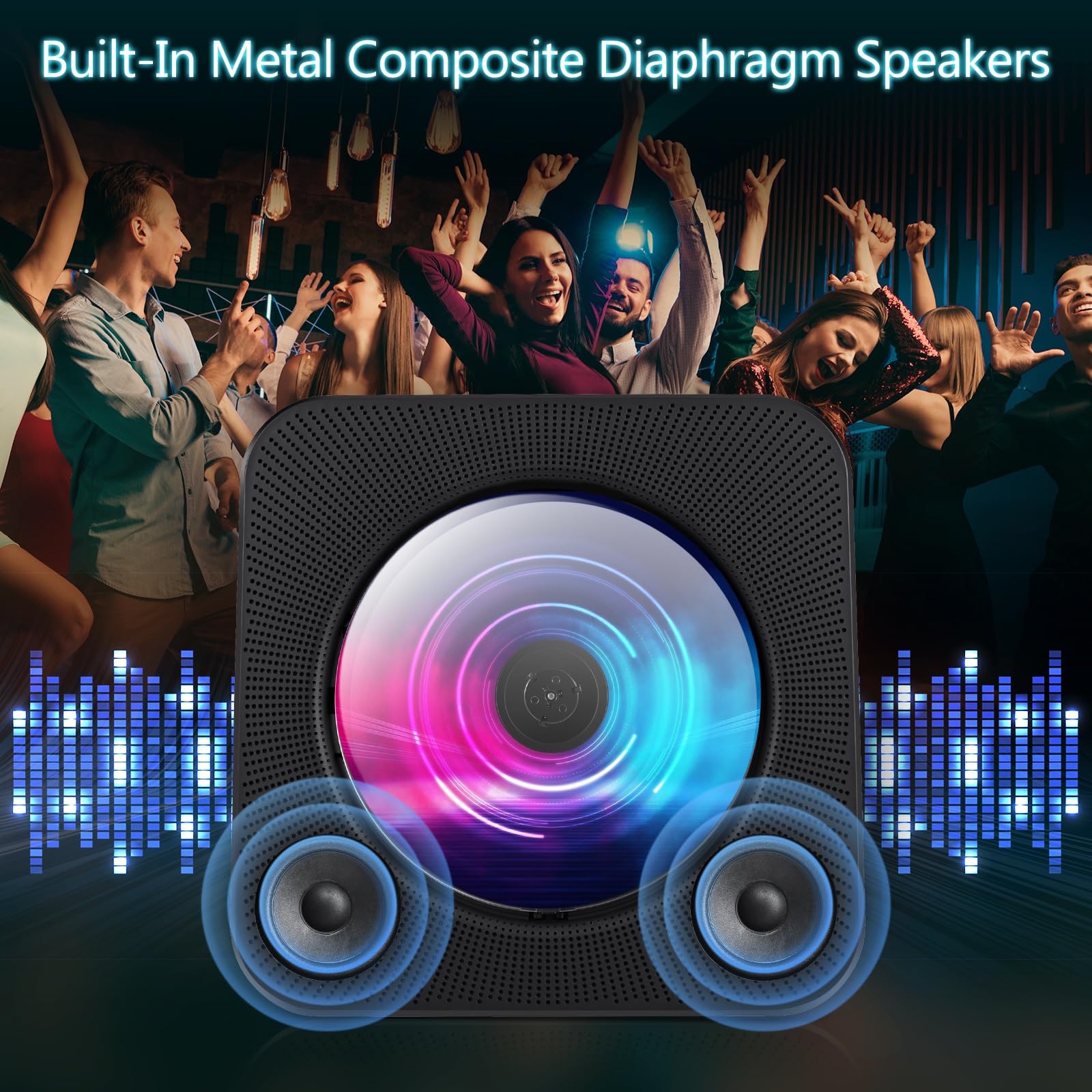 Portable Bluetooth CD Player with Built-in Speakers, AUX/USB Port, LCD Display & Remote Control - Wireless Music Streaming for Home, Office & Car Use | Dustproof Cover & Sleep Timer Function